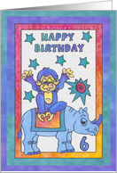 Blue Rhino and Monkey, Happy 6th Birthday card
