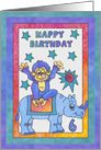 Blue Rhino and Monkey, Happy 6th Birthday card