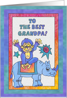 Blue Rhino and Monkey, Happy Birthday Grandpa card
