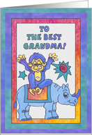 Blue Rhino and Monkey, Happy Birthday Grandma card