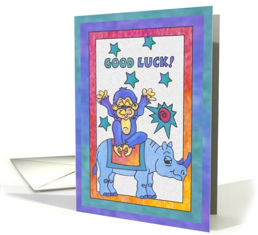 Blue Rhino and Monkey, Good Luck card (811543)