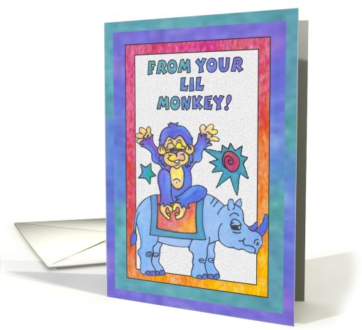 Blue Rhino and Monkey, Hi from your lil Monkey card (811548)