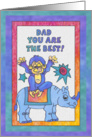 Blue Rhino and Monkey, Dad Happy Birthday card