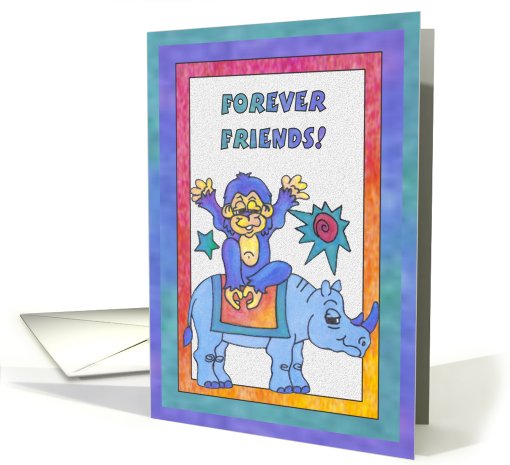 Blue Rhino and Monkey, Friends Forever card (811557)