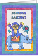 Blue Rhino and Monkey, Friends Forever card