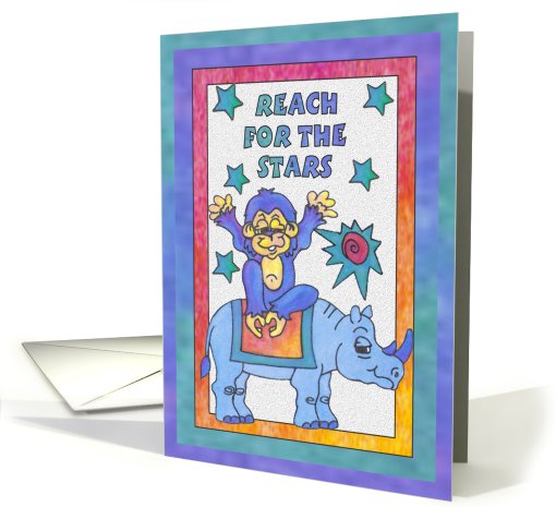 Blue Rhino and Monkey, reach for the stars card (811559)