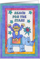 Blue Rhino and Monkey, reach for the stars card