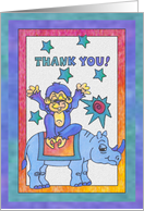 Blue Rhino and Monkey, general Thank You card