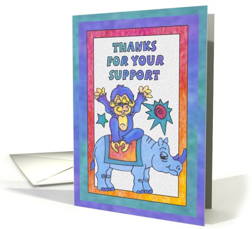 Blue Rhino and Monkey, Thanks for your support card (811563)