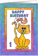 Yellow Moon Cat, Happy 1st Birthday card