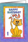 Yellow Moon Cat, Happy 1st Birthday card