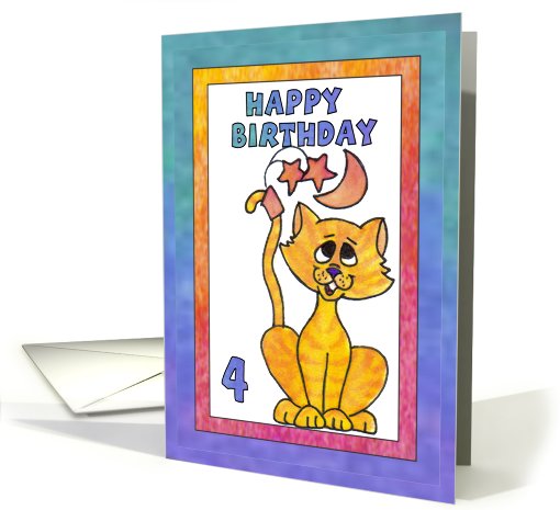Yellow Moon Cat, Happy 4th Birthday card (811650)