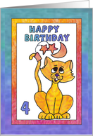 Yellow Moon Cat, Happy 4th Birthday card