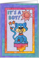 Blue Star Cat, Baby boy announcement card