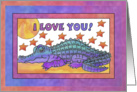 Purple Crocodile, I love you, blank greeting card