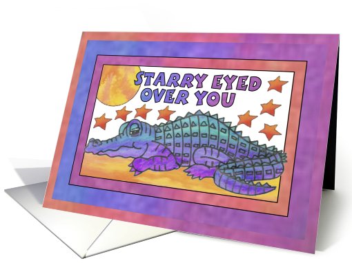Purple Crocodile, Starry eyed over you... blank greeting card (812553)