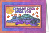 Purple Crocodile, Starry eyed over you... blank greeting card