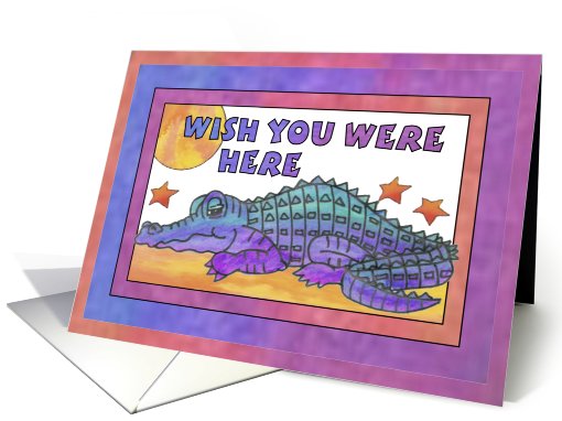 Purple Crocodile, Wish you were here, blank greeting card (812833)