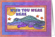 Purple Crocodile, Wish you were here, blank greeting card