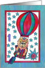 Little Lion Hot Air Balloon,Happy Birthday I yr old boy card