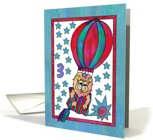 Little Lion Hot Air Balloon,Happy Birthday 3yr old boy card (812854)
