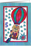 Little Lion Hot Air Balloon,Happy Birthday 5yr old boy card