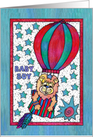 Congratulations on Birth of Baby Boy, Little Lion Hot Air Balloon card