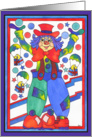 Colorful Clown with parachute gifts and stars, Blank Card