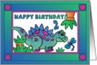 Little Dinosaur and Dragonfly Happy Birthday 2 yr old card