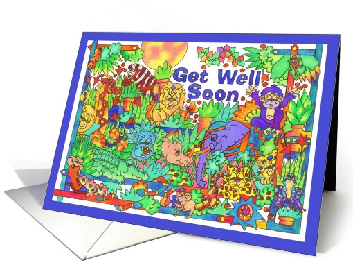 Colorful Painted Jungle Get Well Soon card (820559)