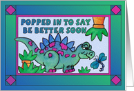 Colorful Little Dinosaur and dragonfly, be better, get well soon card