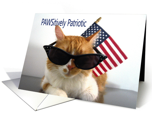 Happy Memorial Day - Cool Cat with Flag and Sunglasses card (830399)
