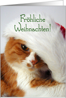 Frhliche Weihnachten - Cat in Santa Hat card