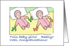 congratulations- twin baby girls-light complexion card