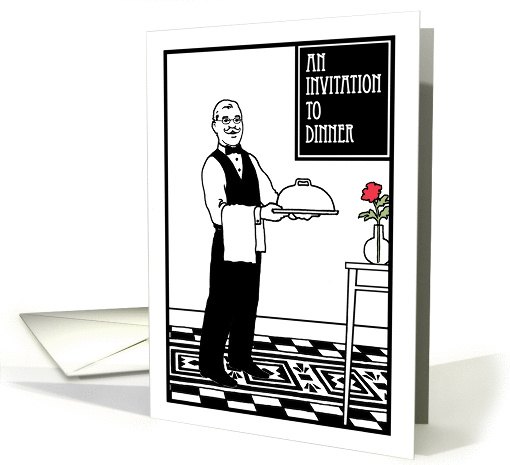 Dinner Invitation - 1930's style waiter - Deco card (826405)