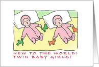birth announcement - twin girls -light complexion card