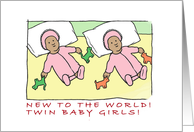birth announcement - twin girls - dark complexion card