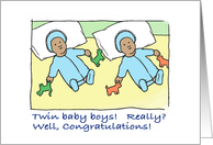 congratulations- twin baby boys! - dark complexion card