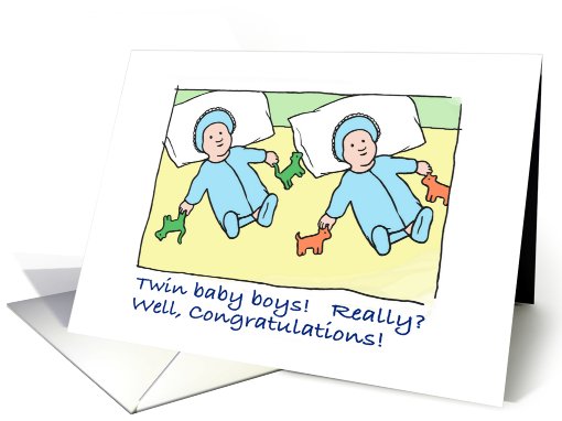 congratulations- twin baby boys - light complexion card (831741)