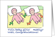 congratulations- twin baby girls-light complexion card