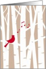 Joyful Song at Christmas, Cardinal Redbird in Birch Trees card