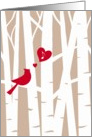 Valentine’s Day Love Song with Red Cardinal in Birch Trees card