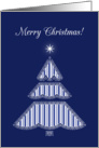 Merry Christmas Blue Lace and Stripes Holiday Tree card