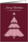 Merry Christmas Teacher, Lace & Stripes Tree card