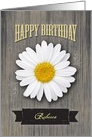 Birthday Custom Name, Rustic Wood and Daisy Design card