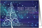 Merry Christmas from All, Custom Front, Swirled Tree & Bokeh Lights card