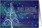 Merry Christmas to Father, Swirled Tree & Bokeh Lights card