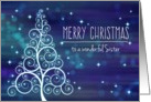 Merry Christmas Sister, Swirled Tree & Bokeh Lights card