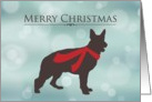 Merry Christmas, German Shepherd in Red Scarf, Bokeh Effect card