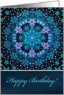 Happy Birthday, Blue Boho Snowflake Design. card